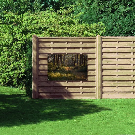 Tuinposter – Pad tussen Bomen en Groen Gras - 120x80 cm Foto op Tuinposter (wanddecoratie voor buiten en binnen)