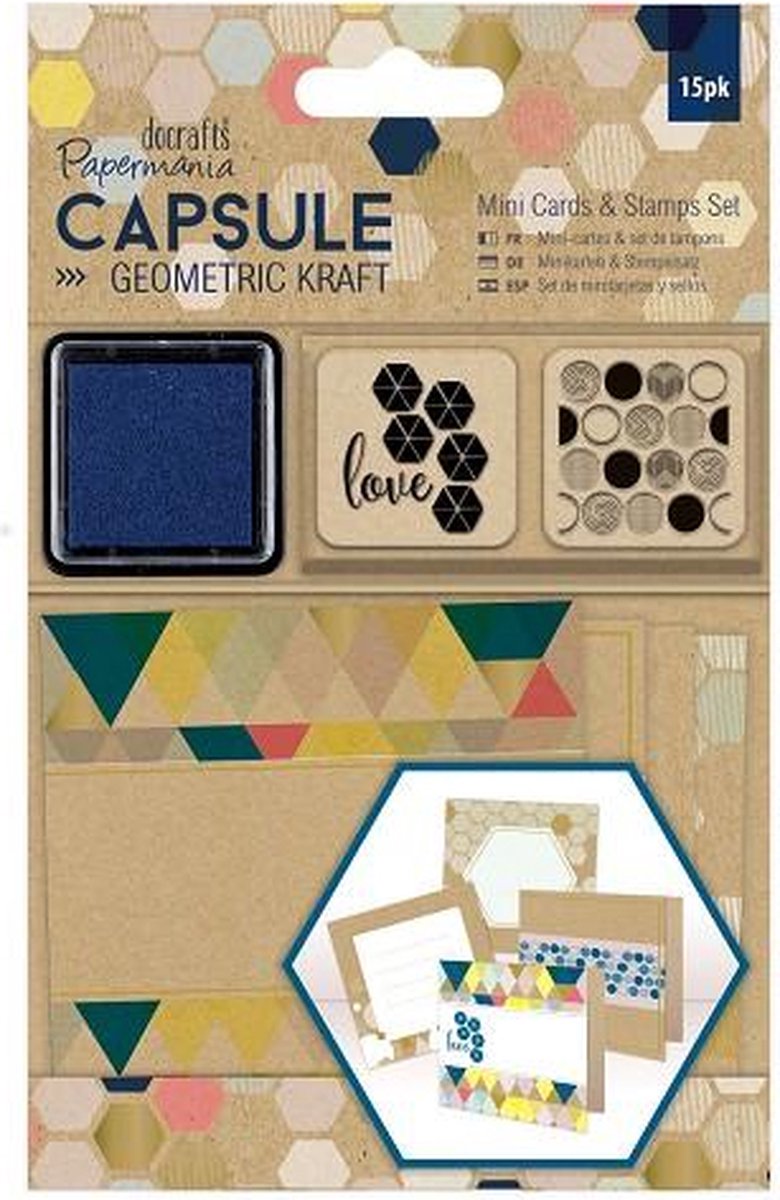 Mini Cards & Stamps Set (15pcs) - Capsule - Geometric Kraft