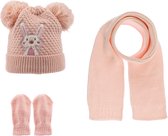Kitti 3-Delig Winter Set | Muts (Beanie) met Fleecevoering - Sjaal - Handschoenen | 0-18 Maanden Baby Meisjes | K22150-03-03 | Rose Pink