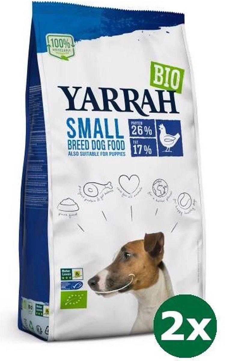 2x5 kg Yarrah dog biologische brokken small breed kip hondenvoer