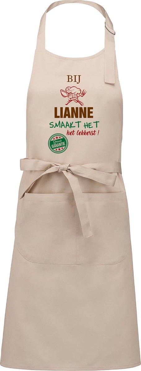 Naamcadeau - Naamschort - Keukenschort met je naam - Kookschort - verjaardag - moederdag - beige - het smaakt het lekkerst bij: Lianne