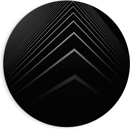 WallClassics - PVC Schuimplaat Muurcirkel - Stapel Zwarte Abstracte Platen - 90x90 cm Foto op Muurcirkel (met ophangsysteem)