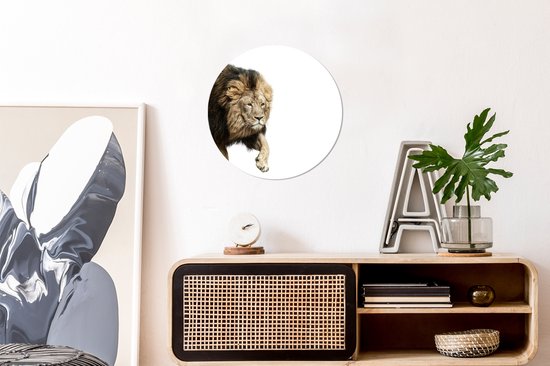 WallCircle - Stickers muraux - Cercle Papier Peint - Lion - Wit - Animaux - 30x30 cm - Cercle Mural - Auto Adhésif - Sticker Papier Peint Rond