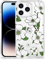 Silicone Back Case Geschikt voor Apple iPhone 14 Pro Max Telefoonhoesje met doorzichtige rand Dogwood Flowers