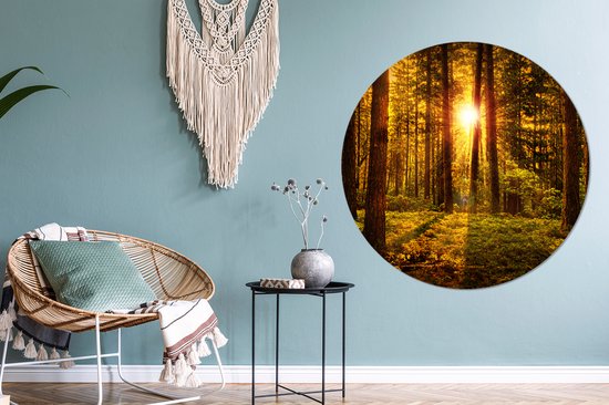 WallCircle - Cercle mural - Cercle mural - Soleil - Forêt - Vert - Nature - Tableau rond - Cercle mural intérieur - 140x140 cm - Décoration murale - Plastique - Décoration murale ronde