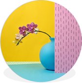 Fleurs d'orchidées violettes dans un vase rond bleu Assiette en plastique de cercle mural - ⌀ 140 cm - peinture ronde - impression photo sur cercle mural en plastique (forex) / cercle à la maison / (décoration murale)