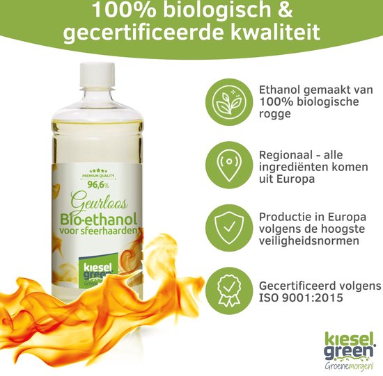 KieselGreen 12 Liter Bio-Ethanol Aromamix (Bos, Rozen, Lavendel, Vanille) - Bioethanol 96.6%, Veilig voor Sfeerhaarden en Tafelhaarden, Milieuvriendelijk - Premium Kwaliteit Ethanol voor Binnen en Buiten
