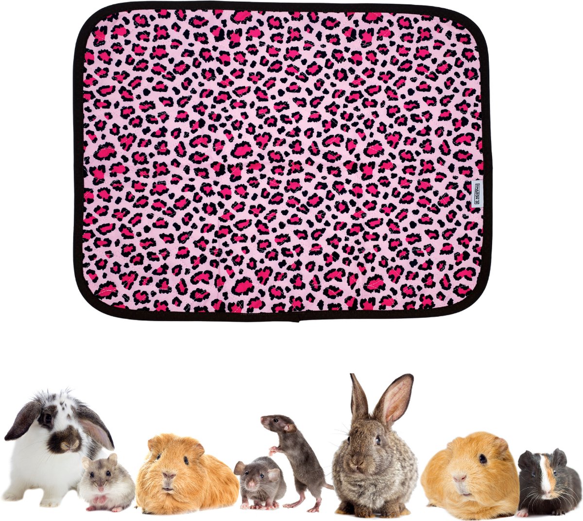 Strooiselmat - Bodembedekker Voor knaagdieren - Fleece - 76x81 cm - Roze luipaardprint - Voor konijn, cavia, muis, fret, chinchilla, rat