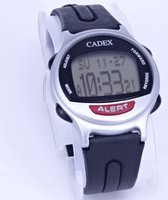 Cadex Alert alarmhorloge - in te voeren medicatie info per alarm- met databank voor gegevens-met 12 geluid alarmen -Zilver met zwart silicone band