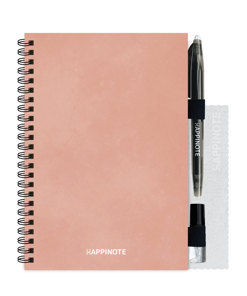 Happinote | Uitwisbaar Notitieboek A5 - inclusief uitwisbare pen, waterspray, houders én doekje | Pink Desert - 100 pagina's steenpapier verdeeld onder 8 verschillende layouts | Journal | Valentijnscadeau