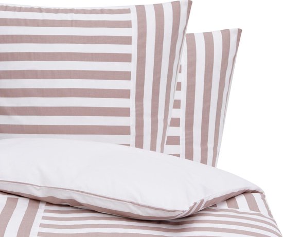 Housse de couette - lits jumeaux - 240x220 cm - violet à rayures blanches - 100% coton reforce - avec taies d'oreiller