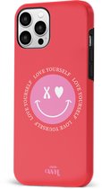 xoxo Wildhearts Love Yourself Red - Double Layer - Rood hoesje geschikt voor Apple iPhone 11 Pro Max - Hoesje met smiley emoji - Hardcase case geschikt voor iPhone 11 Pro Max - Smiley case - rood