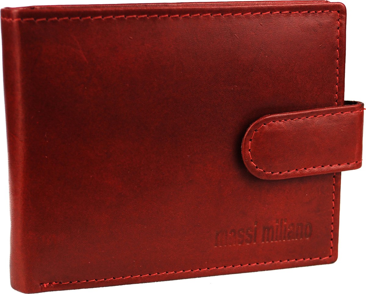 Massi Miliano Portemonnee Heren Rundleer Rood - Billfold - (MRS-35-36) - 11x1,5x9cm -