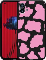 Nothing Phone (1) Hoesje Zwart Roze Koeienvlekken - Designed by Cazy