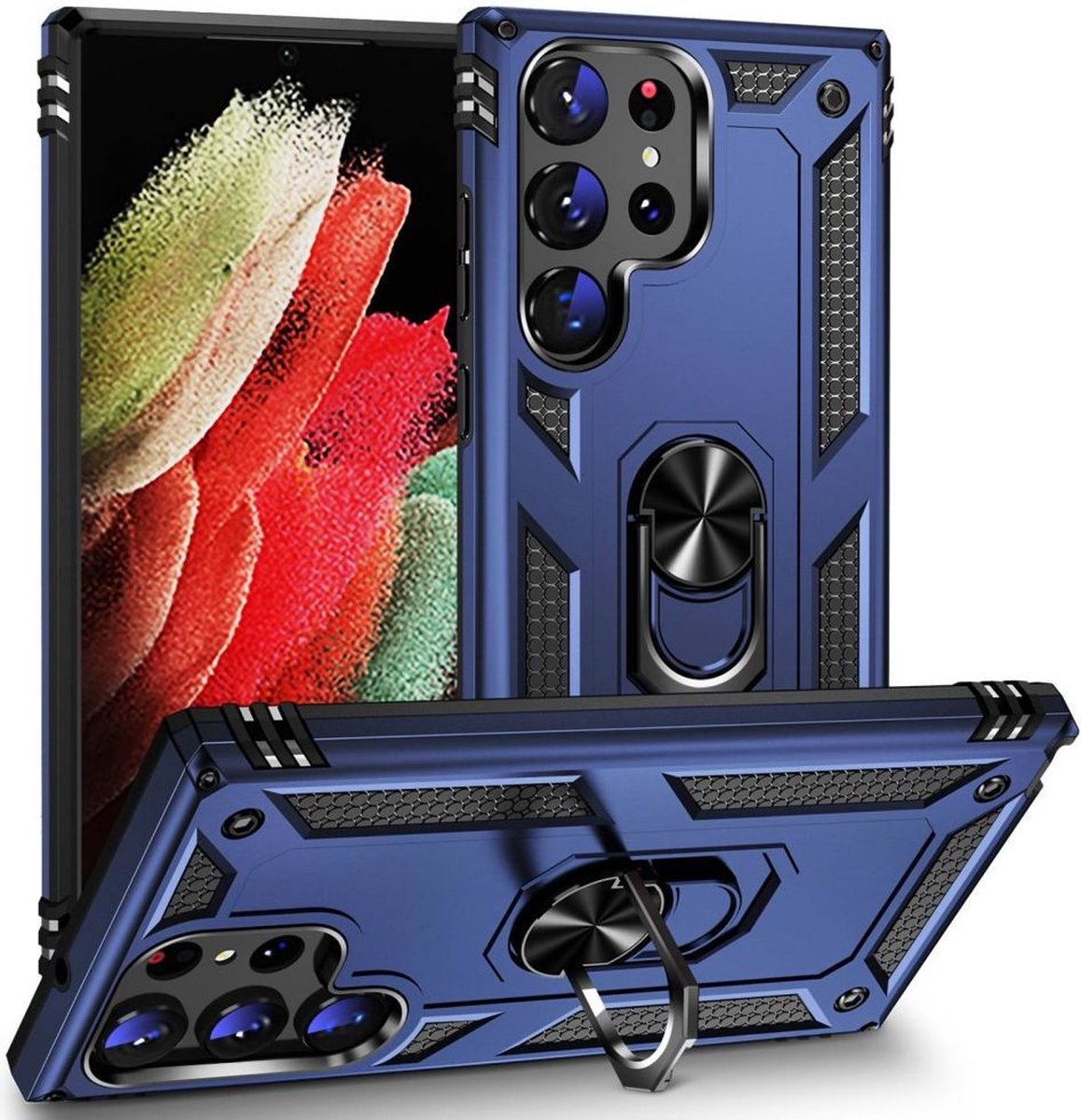 Hoesje met Magnetische Kickstand Ring Blauw Geschikt voor Samsung Galaxy S23 Ultra