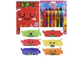 Fruity-squad pom pom 12 gelpennen + etui + kleurboek met stickers combi voordeel
