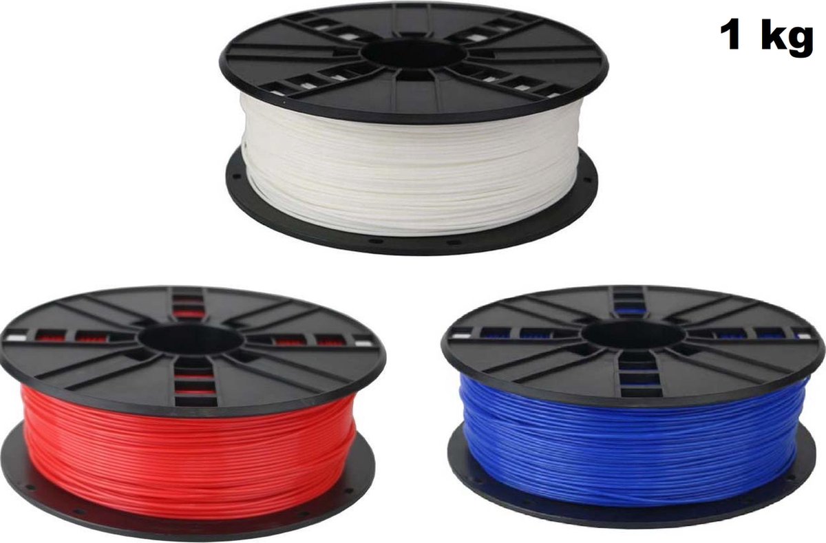 Gembird PLA Filament - 1.75mm - 1kg- Voordeelset - Rood, Wit, Blauw - 3D printer filament