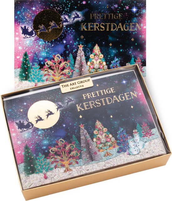 Kerstkaarten set Kleurig Kerstbos Art Group 16 Luxe Kerstkaarten