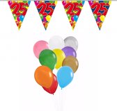 Folat - Verjaardag 25 jaar feest thema set 50x ballonnen en 2x leeftijd print vlaggenlijnen