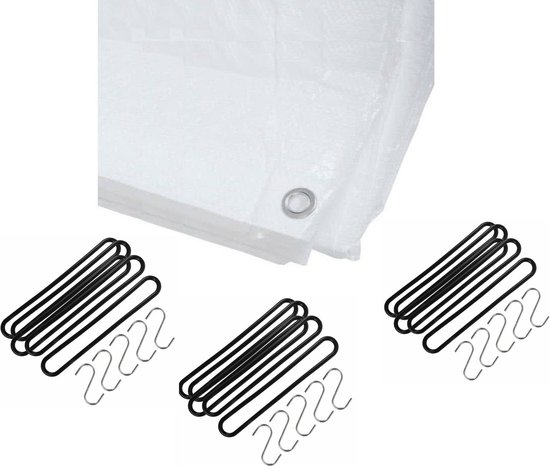Benson - Bâche blanche 3 x 5 mètres avec 15x caoutchoucs de tension et crochets en S