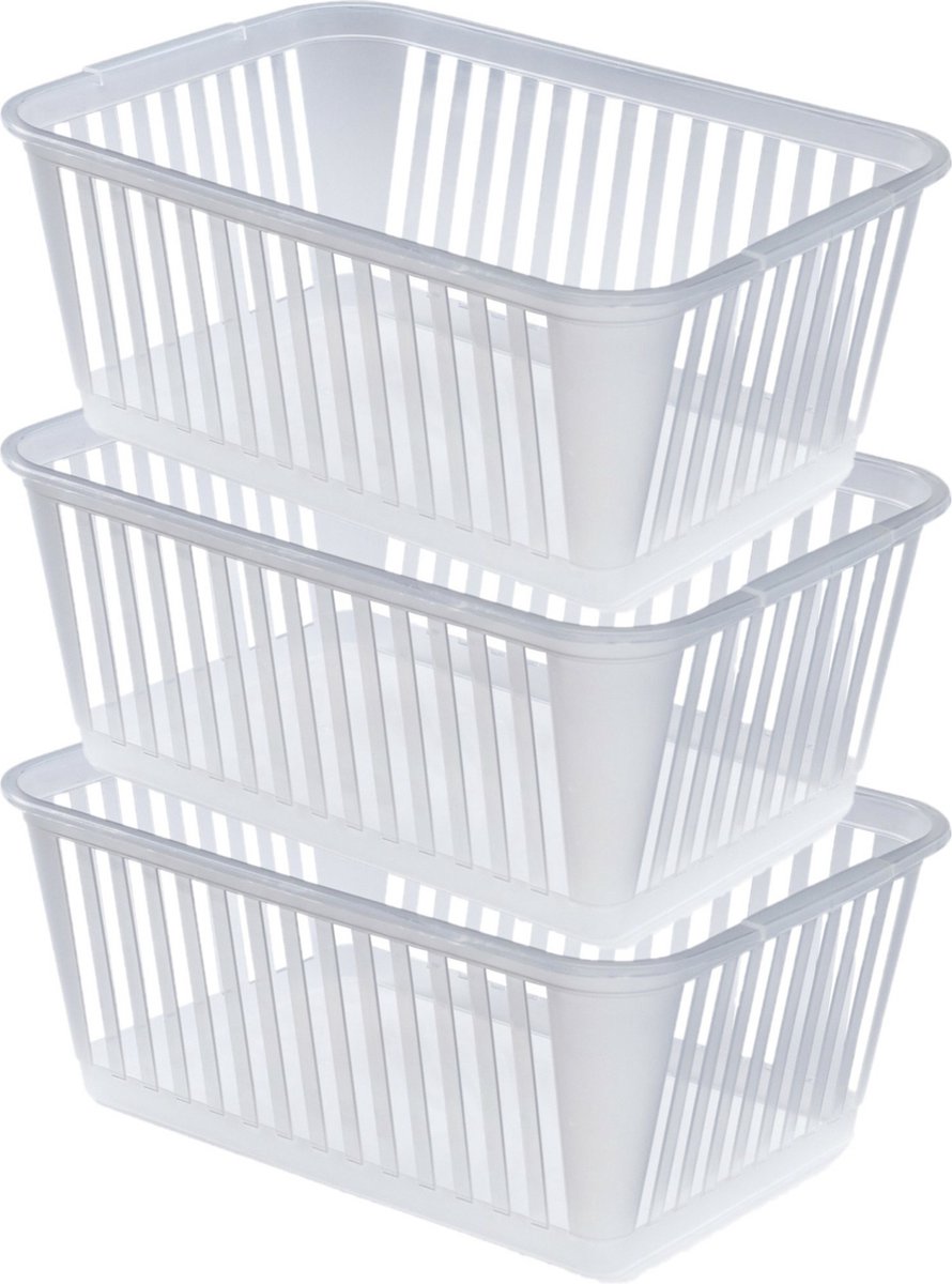 Whitefurze Opbergmand/kastmandjes - 3x - Kunststof - Transparant - 37 x 25 x 15 cm