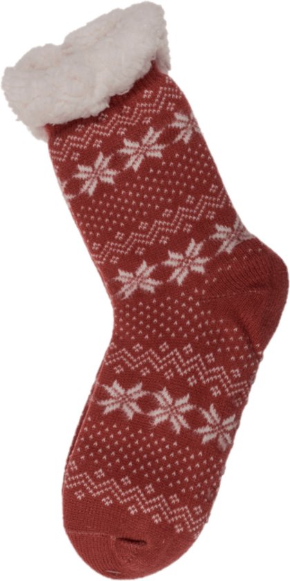 Chaussettes/chaussettes maison nordique femme tricotées - rouge - taille unique 36-41