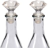 Arte r Wijnstopper/flessenstopper - 2x - kunststof - diamant geslepen look - 7 x 4 cm