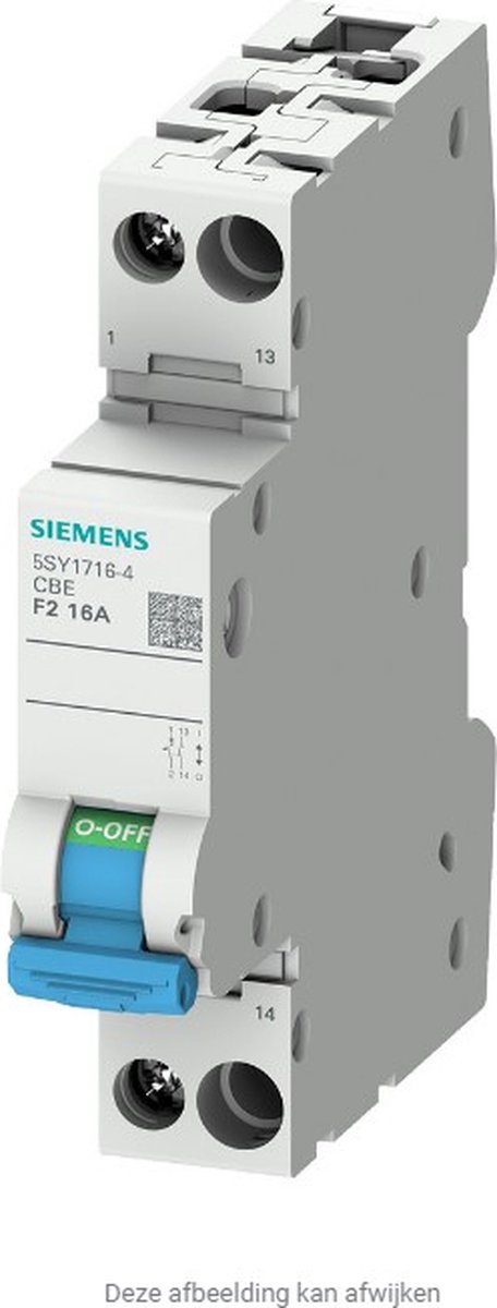 Siemens - Apparaatschakelaar 1-polig met hulpschakelaar GEEN contact Karakteristiek F2 4A 230 V AC 50/60 Hz 60 V DC Icn 3 kA AC volgens IEC 60934