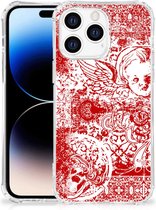 Telefoonhoesje Geschikt voor Apple iPhone 14 Pro Max Hippe Hoesjes met transparante rand Angel Skull Red