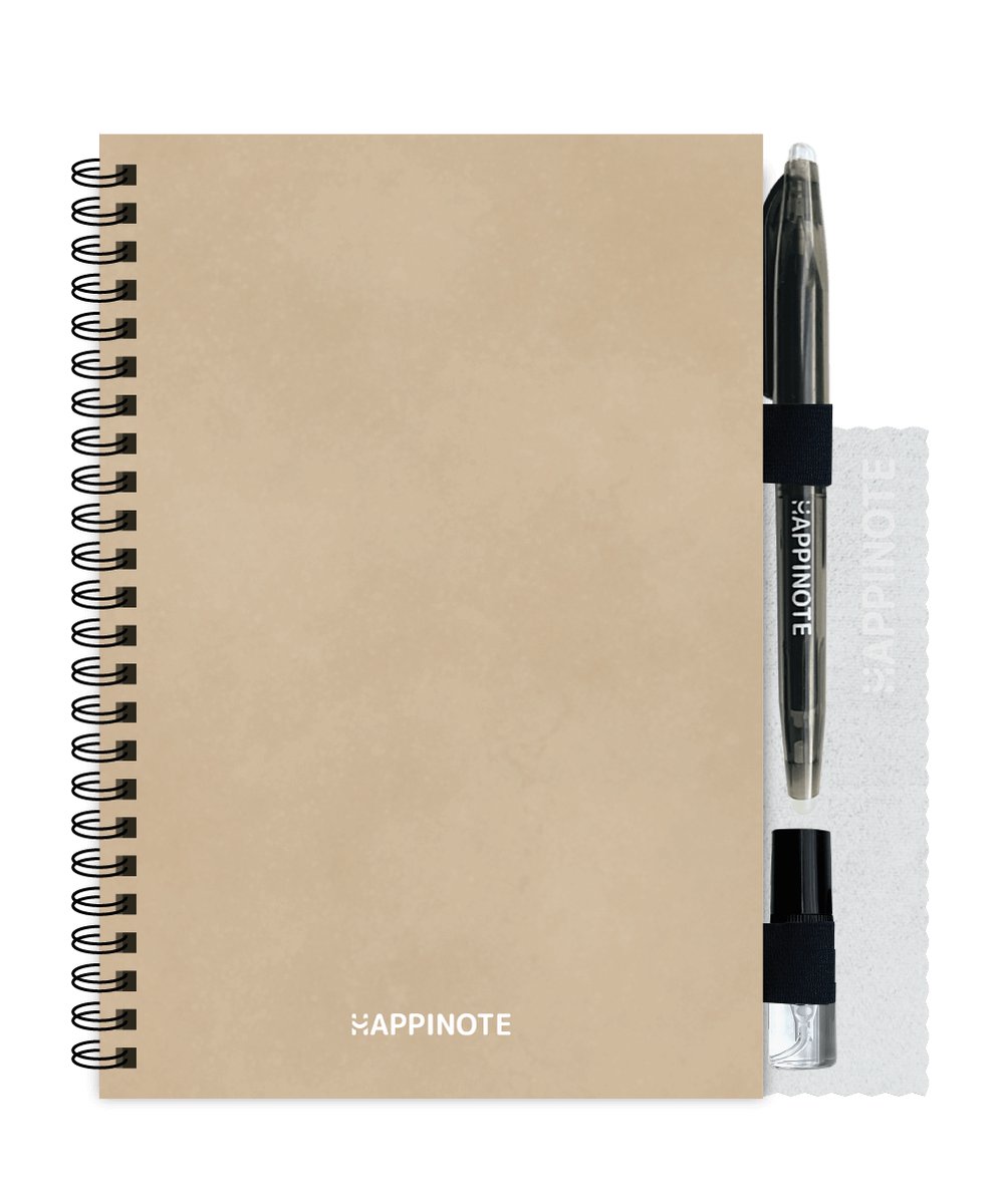 Happinote | Uitwisbaar Notitieboek A5 - inclusief uitwisbare pen, waterspray, houders én doekje - Sandy Beach | 100 pagina's steenpapier verdeeld onder 8 verschillende layouts | Journal | Cadeau | Moederdagcadeau