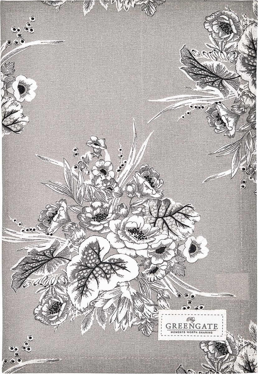 Greengate Felicity grey - theedoek - grijs - bloemen - katoen