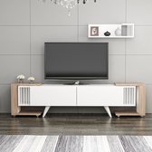 TV meubel met wandplank en 2 bijzettafels Glostrup Eiken en wit