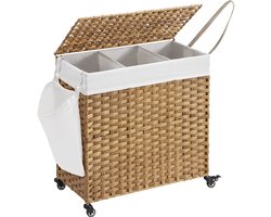 Wasmand 3 vakken - Wasmand - Wasmand met deksel - Riet - Duurzaam - 140L