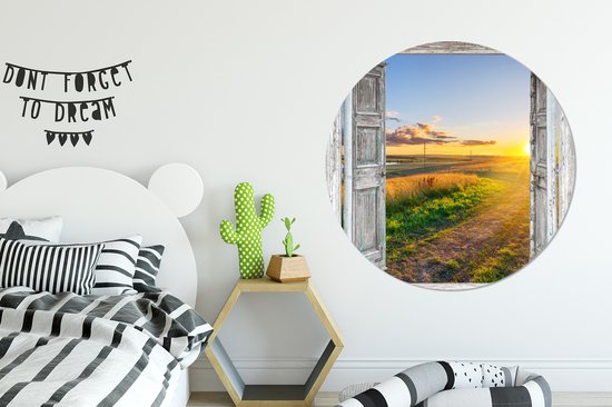 WallCircle - Wandcirkel ⌀ 150 - Doorkijk - Platteland - Landschap - Zon - Ronde schilderijen woonkamer - Wandbord rond - Muurdecoratie cirkel - Kamer decoratie binnen - Wanddecoratie muurcirkel - Woonaccessoires