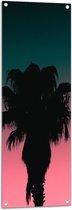 WallClassics - Tuinposter – Silhouet van Palmboom bij Blauw/Roze Lucht - 40x120 cm Foto op Tuinposter  (wanddecoratie voor buiten en binnen)