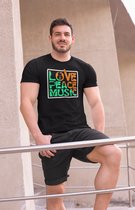 Rick & Rich - T-Shirt Love Peace Music - T-shirt met opdruk - T-shirt Muziek - Tshirt Music - Zwart T-shirt - T-shirt Man - Shirt met ronde hals - T-Shirt Maat XL
