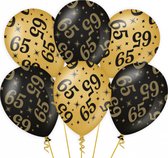 65 jaar verjaardag feest ballonnen - 6x stuks - zwart/goud - leeftijd - 30 cm - versiering - feestartikelen