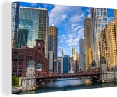 Canvas Schilderij Chicago - Rivier - Architectuur - 120x80 cm - Wanddecoratie