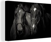 Canvas Schilderij Paarden - Dieren - Zwart - 120x80 cm - Wanddecoratie