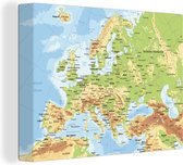 Canvas Schilderij Kaart - Europa - Land - 40x30 cm - Wanddecoratie