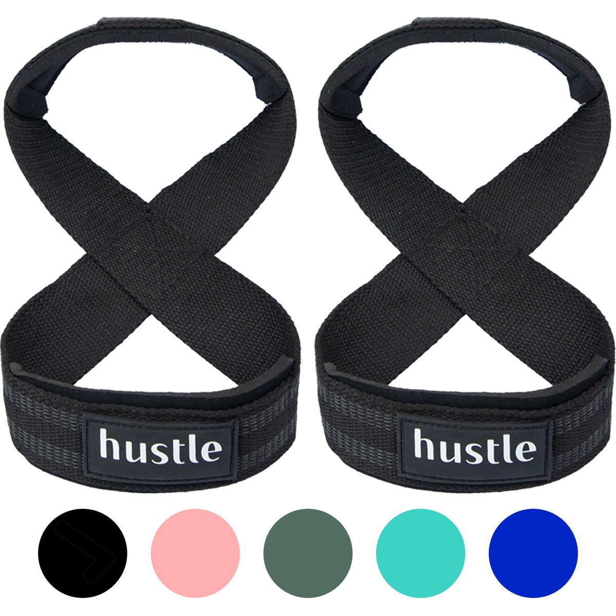 hustle - Zwarte/Grijze Figure 8 Straps - met Padding - Padded - Lifting Grips/Hooks/Straps - Maat S - 1 Paar