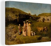 Canvas Schilderij Young Ladies of the Village - Schilderij van Gustave Courbet - 40x30 cm - Wanddecoratie