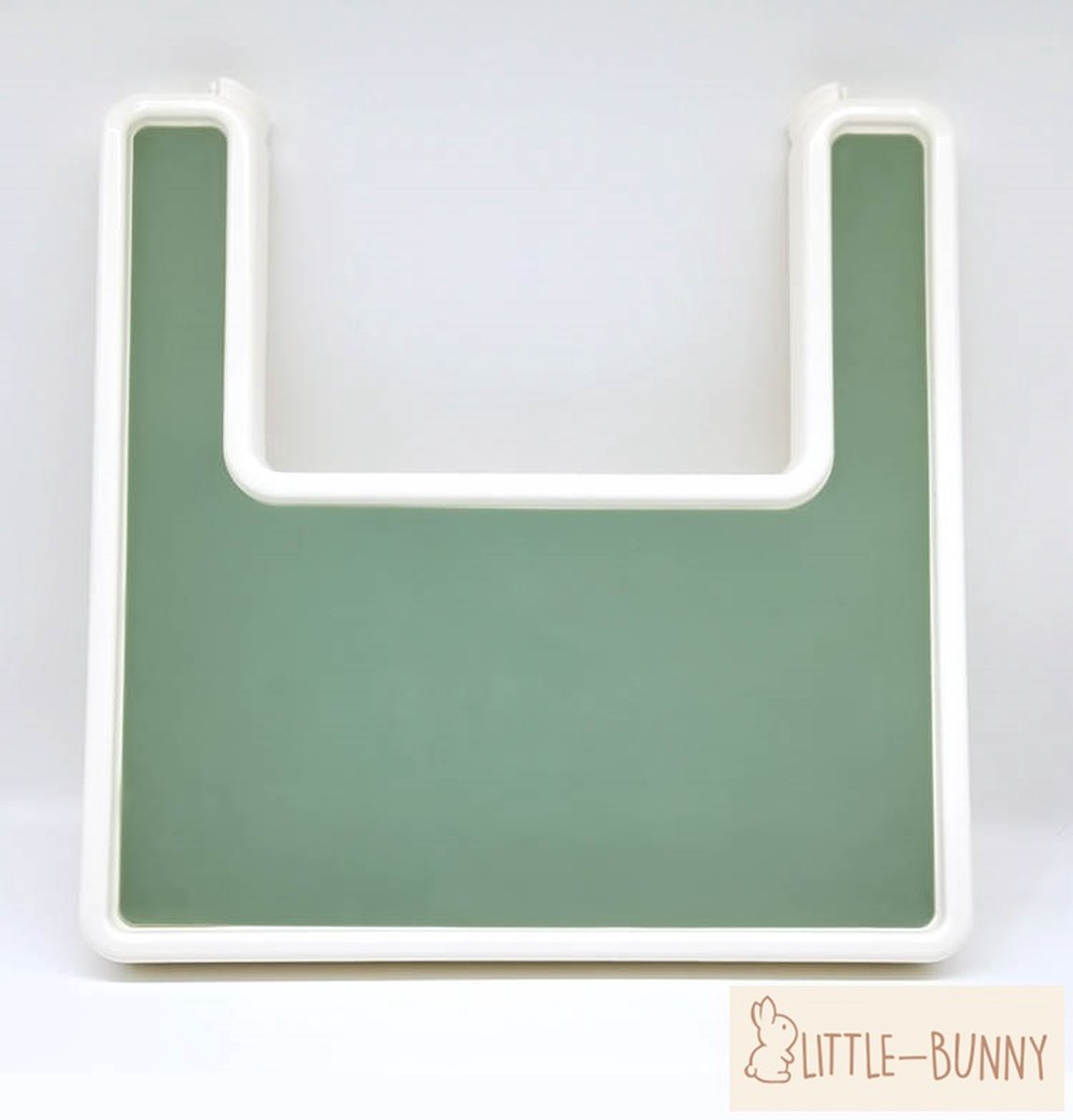 LITTLE-BUNNY silicone placemat past perfect op de IKEA Antilop kinderstoel salie groen