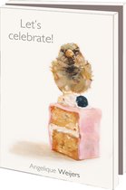 Bekking & Blitz - Wenskaartenmapje - Set wenskaarten - Kunstkaarten - Museumkaarten - Uniek design - 10 stuks - Inclusief enveloppen - Vogel  - Mus - Taart – Laten we het vieren! - Let's celebrate! - Angelique Weijers