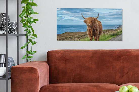 Tableau sur Toile Scottish Highlander - Nuages - Paysage - 80x40 cm - Décoration murale