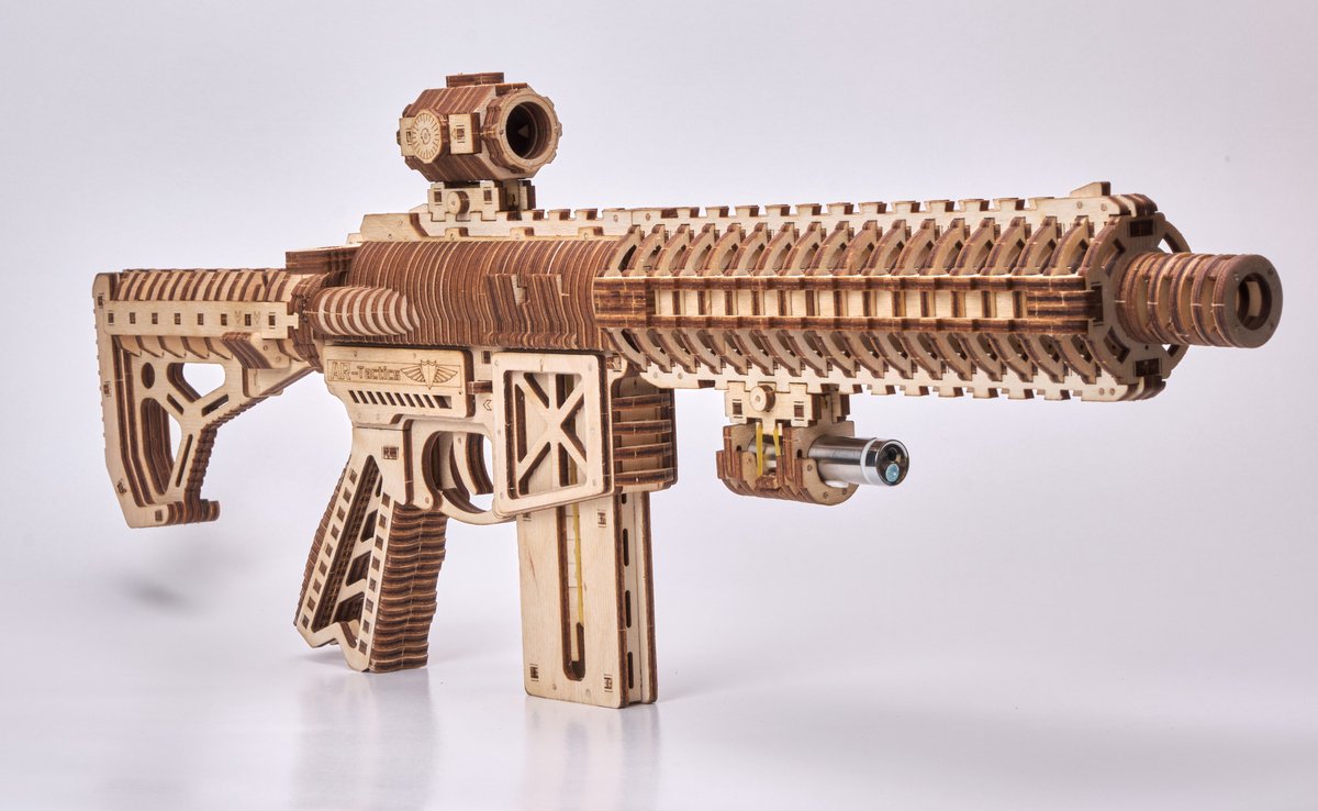 Wood Trick – Modelbouw 3D houten puzzel – Aanvalsgeweer - Assault Gun AR-T (WDTK057) – 496 stuks - Geen lijm noch verf nodig! — afbeelding 5