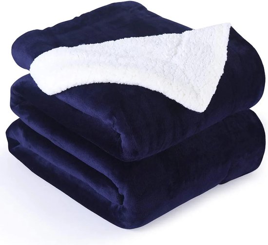 VOXO Couverture polaire sherpa de Luxe - Super douce, chaude et moelleuse - Plaid pour Décoration de canapé, lit ou salon - 170 x 200 cm Blauw Marine