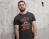 Rick & Rich - T-Shirt I Love Country Music - T-shirt met opdruk - T-shirt Muziek - Tshirt Music - Zwart T-shirt - T-shirt Man - Shirt met ronde hals - T-Shirt Maat M