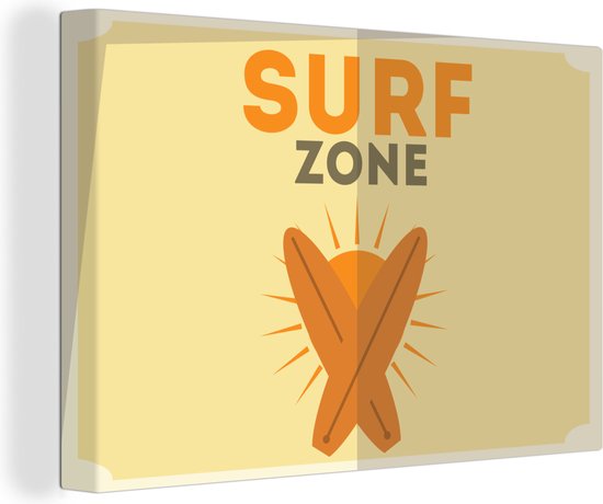 'Surf zone' illustratie met surfborden 120x80 cm - Foto print op Canvas schilderij (Wanddecoratie woonkamer / slaapkamer)