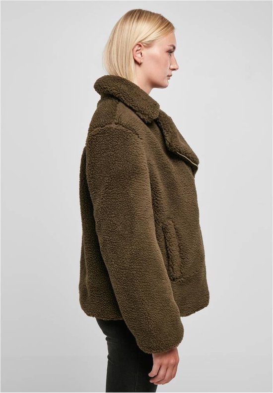 Urban Classics Oversized geruite winterjas voor dames, sherpa-jas met capuchon, houthakkersruitpatroon, maat XS tot 5XL, softtaupe/zwart, 5XL